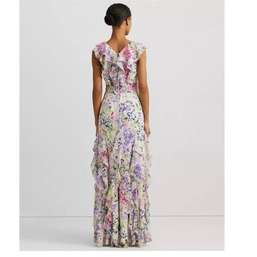 Lauren Ralph Lauren Maxi Dress Size 0 Ruffle Floral Cottagecore Feminine NWT - Picture 6 of 16